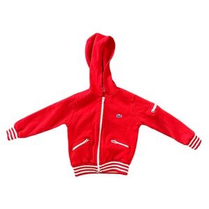 Vintage Izod Lacoste Red Zip Up Hoodie Sweatshirt Striped Elastic White 4